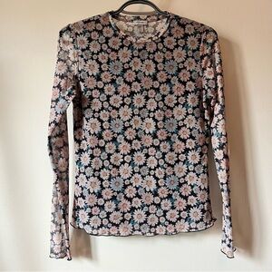 Tristan Black and Pink Daisy Blouse sheer back, lined front summer outfit